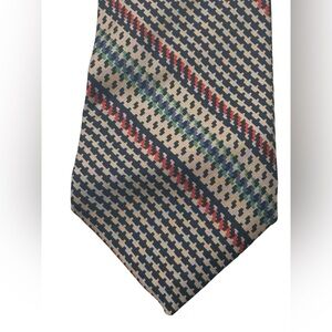 Lanvin Pure Silk Diagonal Stripe Tie Navy Tan Red Classic